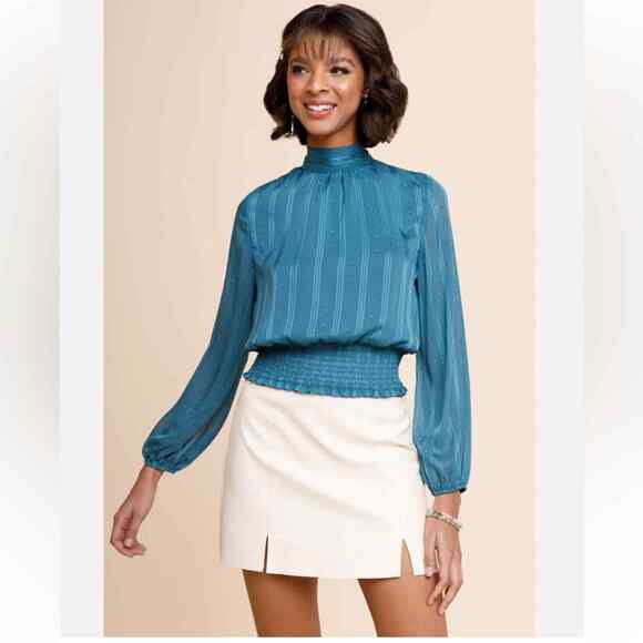 francescas Tops - NWT Francesca’s Mi Ami Lauren Smocked Open Back Teal Blouse Size Large